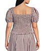 Lucy Paris Plus Size Kit Gingham Print Square Neck Short Sleeve Smocked Coordinating Top - Image 2
