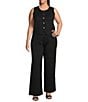 Lucy Paris Plus Size Knit Crew Neckline Sleeveless Button Front Vest, Color:Black - Image 3