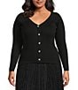 Lucy Paris Plus Size Knit Scout V-Neck Long Sleeves Button Front Cardigan, Color:Black - Image 1