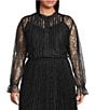 Lucy Paris Plus Size Lizette Lace Ruffle Mock Neck Long Sleeves Button Front Blouse, Color:Black - Image 1