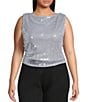 Lucy Paris Plus Size Michelle Sequin Midi Top, Color:Silver - Image 1