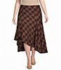 Lucy Paris Plus Size Mikey Plaid Printed Asymmetric Hem Midi Skirt - Image 1