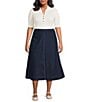 Lucy Paris Plus Size Nula Denim Fit And Flare Midi Skirt, Color:Dark Blue - Image 3