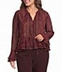 Lucy Paris Plus Size Paisley Print Ruffle V-Neck Long Sleeve Top - Image 1