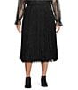 Lucy Paris Plus Size Pleated Texture A-Line Pull-On Midi Skirt, Color:Black - Image 1