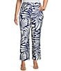 Lucy Paris Plus Size Rue Coordinating Printed Satin Ankle Pants, Color:Navy/White - Image 1