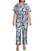 Lucy Paris Plus Size Rue Coordinating Printed Satin Ankle Pants, Color:Navy/White - Image 3