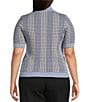 Lucy Paris Plus Size Short Sleeves Point Collar Knit Vivian Sweater, Color:Blue Multi - Image 2