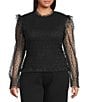 Lucy Paris Plus Size Tasha Mock Neck Flocked Long Sleeve Smocked Top, Color:Black - Image 1