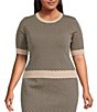 Lucy Paris Plus Size Warren Coordinating Short Sleeve Patterned Knit Top, Color:Black/Tan - Image 1