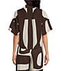 Lucy Paris Rue Geometric Printed Collared Short Sleeve Coordinating Button Front Tie Top - Image 2
