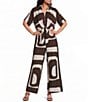 Lucy Paris Rue Geometric Printed Collared Short Sleeve Coordinating Button Front Tie Top - Image 3