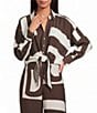 Lucy Paris Rue Printed Collared Long Sleeve Coordinating Button Front Tie Top - Image 1