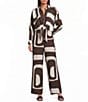 Lucy Paris Rue Printed Collared Long Sleeve Coordinating Button Front Tie Top - Image 3