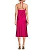 Color:Fuschia - Image 2 - Satin Halter Rosette Neck Sleeveless Midi Dress