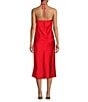 Color:Red - Image 2 - Satin Halter Rosette Neck Sleeveless Midi Dress