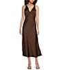 Lucy Paris Satin Lace V-Neck Sleeveless Midi Dress, Color:Brown - Image 1