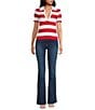 Lucy Paris Smith Stripe Johnny Collar Neck Short Sleeve Knit Top - Image 3