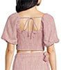 Color:Pink - Image 2 - Vanessa Square Neck Short Puff Sleeve Tie Back Cropped Top