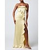 Lulus Bonnie Satin Strapless Ruffle Side Slit A-Line Full Length - Image 5