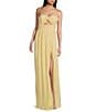 Lulus Majestic Strapless Cut-out Satin Plisse Long Dress, Color:Butter Yellow - Image 1