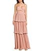 Lulus Plisse Fortuna Tiered Sweetheart Neckline Cut Out Long Dress, Color:Light Pink - Image 1