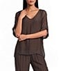 M Made in Italy Woven Silk V-Neck 3/4 Sleeve High/Low Hem Coordinating Top - Image 1