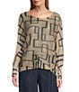 M Made in Italy Abstract Printed Scoop Neck Long Sleeve Knit Top - Image 1