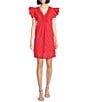 Color:Corallo - Image 1 - M Made In Italy Cotton Eyelet V-Neck Ruffle Cap Sleeve Shift Dress