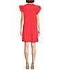 Color:Corallo - Image 2 - M Made In Italy Cotton Eyelet V-Neck Ruffle Cap Sleeve Shift Dress