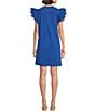 Color:Cobalt - Image 2 - M Made In Italy Cotton Eyelet V-Neck Ruffle Cap Sleeve Shift Dress