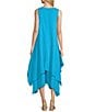 M Made in Italy Cotton Gauze V-Neck Sleeveless Layered Ruched Drawstring Midi A-Line Dress, Color:Ocean - Image 2
