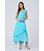 M Made in Italy Cotton Gauze V-Neck Sleeveless Layered Ruched Drawstring Midi A-Line Dress, Color:Ocean - Image 4