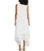 Color:White - Image 2 - M Made In Italy Cotton Gauze V-Neck Sleeveless Layered Ruched Drawstring Midi A-Line Dress