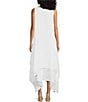 M Made in Italy Cotton Gauze V-Neck Sleeveless Layered Ruched Drawstring Midi A-Line Dress, Color:White - Image 2