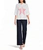 M Made in Italy Denim Decorative Sailor Button Flat Front Pull-On Pants - Image 3