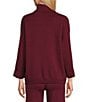 M Made in Italy Coordinating Double Knit Turtleneck 3/4 Cuffed Sleeve Pullover, Color:Wine - Image 2