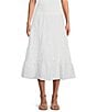 Color:White - Image 1 - M Made In Italy Eyelet Elastic Waist Pull-On A-Line Midi Skirt
