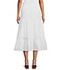 Color:White - Image 2 - M Made In Italy Eyelet Elastic Waist Pull-On A-Line Midi Skirt