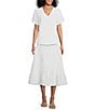 Color:White - Image 3 - M Made In Italy Eyelet Elastic Waist Pull-On A-Line Midi Skirt