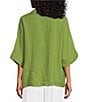 Color:Green - Image 2 - Johnny Collar Neck 3/4 Sleeve Linen Blouse