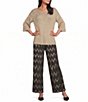 M Made in Italy Knit Foil Chevron Print Pull-On Pants - Image 3