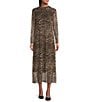M Made in Italy Leopard Mesh Mock Neck Long Sleeve A-Line Maxi Dress, Color:Leopard - Image 1