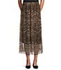M Made in Italy Leopard Mesh Pull On A-Line Midi Skirt, Color:Leopard - Image 1