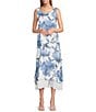 Color:White Combo - Image 1 - M Made In Italy Linen Floral Scoop Neck Sleeveless Side Slit Layered Midi Shift Dress