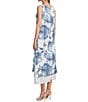 Color:White Combo - Image 4 - M Made In Italy Linen Floral Scoop Neck Sleeveless Side Slit Layered Midi Shift Dress