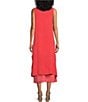 Color:Corallo - Image 2 - M Made In Italy Linen Scoop Neck Sleeveless Side Slit Layered Midi Shift Dress