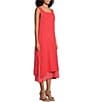 Color:Corallo - Image 3 - M Made In Italy Linen Scoop Neck Sleeveless Side Slit Layered Midi Shift Dress