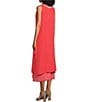 Color:Corallo - Image 4 - M Made In Italy Linen Scoop Neck Sleeveless Side Slit Layered Midi Shift Dress