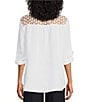 Color:White - Image 2 - M Made In Italy Linen Crochet Short Sleeve Button Front Top